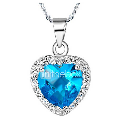 Vintage Blue Heart Shape Womens Slivery Alloy Necklace(1 Pc)