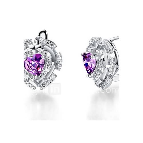 Special Silver Plated Silver With Purple Cubic Zirconia Heart Shape Womens Earring