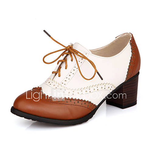 Leatherette Womens Chunky Heel Heels Oxfords Shoes with Lace up(More Colors)