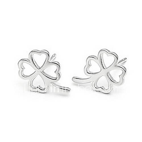 Sweet Silver Plated Silver Four Leaf Clover Womens Earring