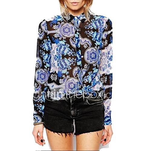 Womens Printed Long Sleeves Chiffon Blouse