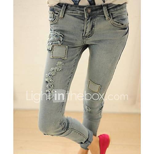 YIMN WomenS Stick Show Thin Cloth Patch Hole Tight Foot Trousers Female Jeans (Screen Color)