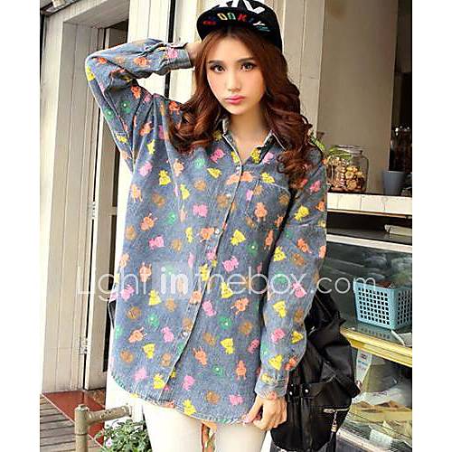 TS  Fashion Print Long Sleeve Denim Blouse