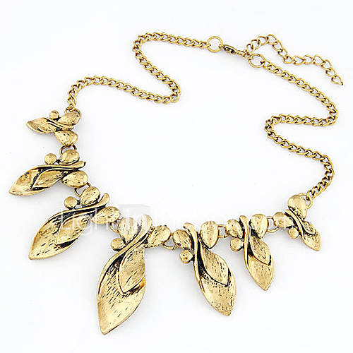 Womens Retro Punk Metallic Leaves Neckalce