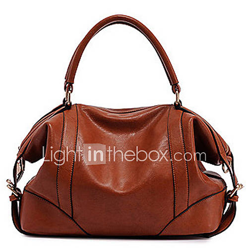 POLO Womens Simple Leather Solid Color Tote(Brown,Black,Wine)