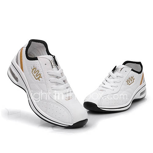 Womens White Microfiber PU Leather Air Cushion Running/Tennis Shoes