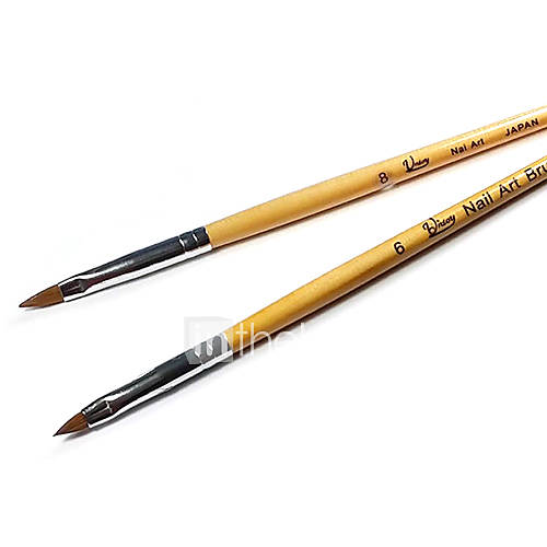 2PCS Nail Art Acrylic Carving Pen Brush Woohen Handle