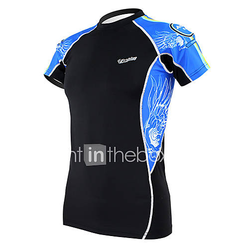 KOOPLUS Blue Wings Mens Black Fitness Elastic Skinny Quick dry Short Sleeve Cycling T shirt