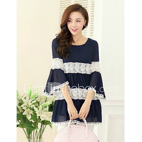 Womens Lace Chiffon Loose Sleeve Chiffon Dress