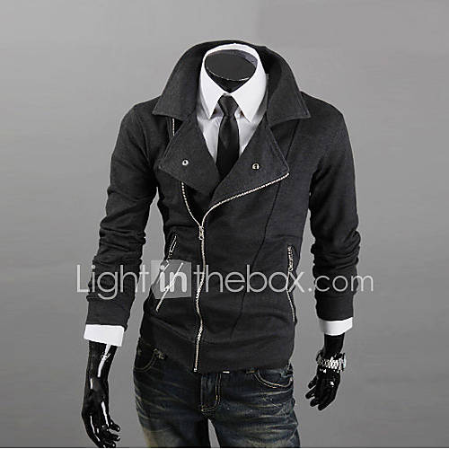 URUN Zipper Long Sleeve Solid Color Coat(Dark Gray)