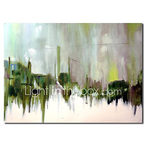 Hand Painted Oil Painting Abstract Village with Stretched Frame