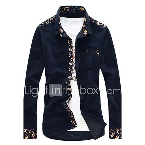 Mens Fashion Folral Print Splicing Shirt