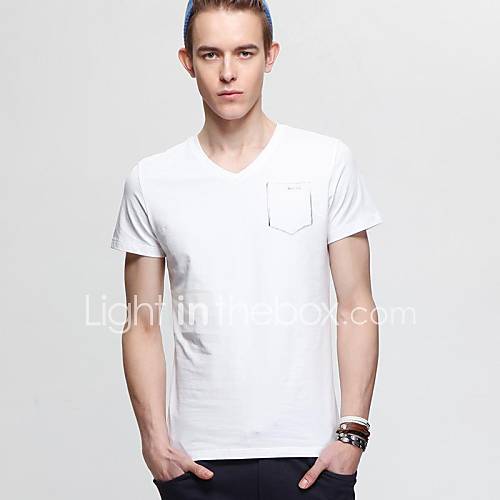 Mens V Neck Print Straight Short Sleeve T Shirt