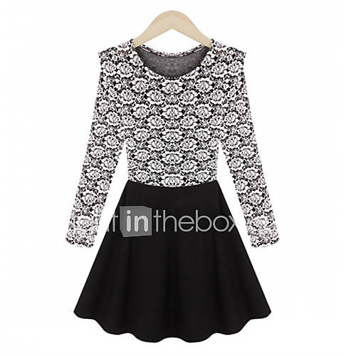 Womens Round Collar Lace Stitching Dress