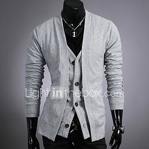 Mens Individual False Two All Match V Collar Cardigan