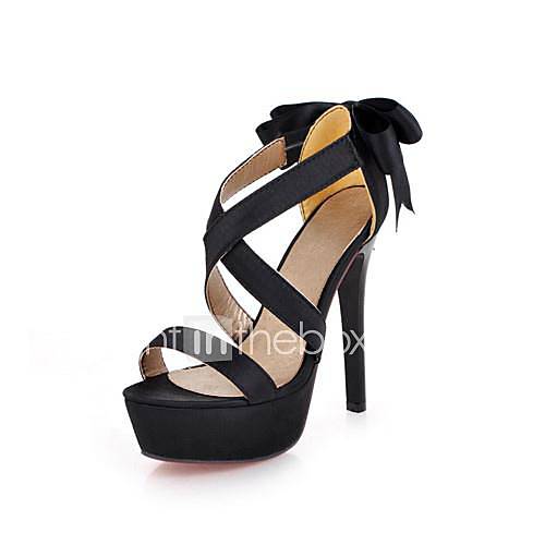 Faux Leather Womens Stiletto Heel Heels Open Toe Platform Sandals Shoes with Bowknot (More Colors)