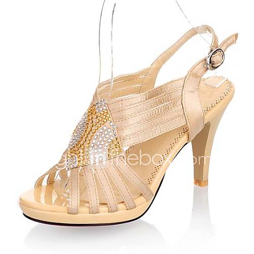 Satin Womens Stiletto Heel Sling Back Sandals With Rhinestone Shoes