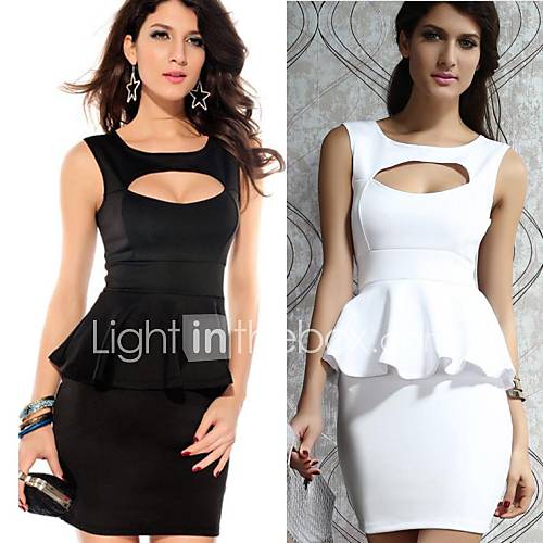 Womens Bodycon Hollow Out Peplum Mini Party Dress