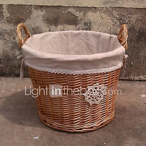 Large Size Granys Knitted Flower Handmade Wicker Storage Basket with Two Handles