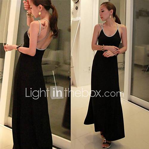 Womens Sexy Backless Black Modal Maxi Dress