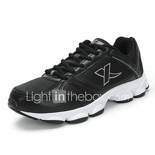 Xtep Mens Black Synthetic Leather Mesh Breathability Comfort Running Shoes