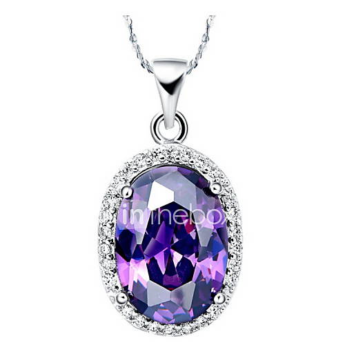 Graceful Water Drop Shape Womens Slivery Alloy Necklace With Gemstone(1 Pc)(Purple,Red)