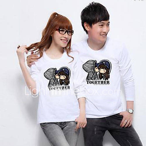 Aiyifang Casual Long Sleeve Print Lovers Shirt(White)