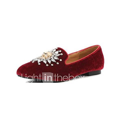 Flocking Womens Flat Heel Pointed Toe Comfort Loafers with Rhinestone Shoes (More Colors)