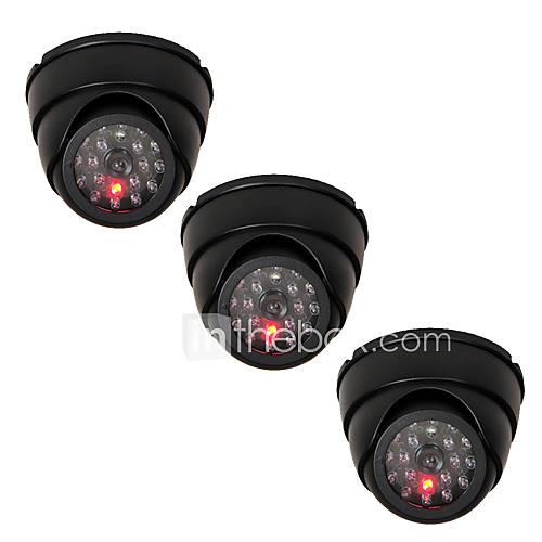 3 x Dummy Dome Security Cameras Fake IR LED Simulated Home CCTV Surveillance with Flashing Light C3B