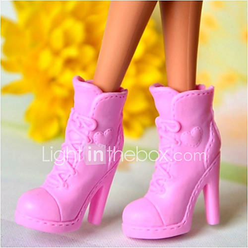 Barbie Doll Sweet Girl Pure Pink PVC High heeled Ankle Boots