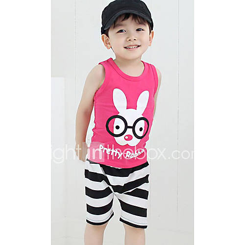 Boys Pertty Rabbit Print Stripes Casual Clothing Sets