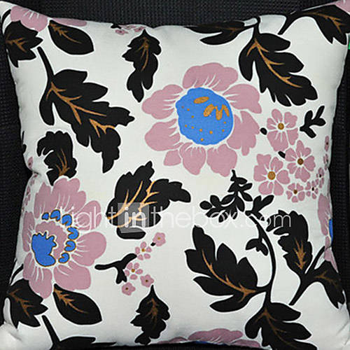 Black Flowers Pattern Decorative Pillow With Insert