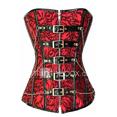 Womens Vintage Print Chain Decoration Bandage Corset With G Strings