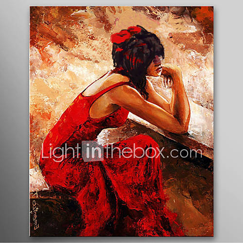 Hand Painted Oil Painting Girl in Red Coat with Stretched Frame Ready to Hang