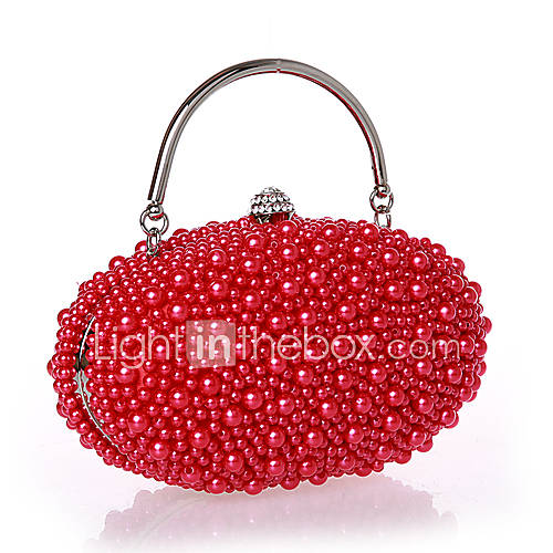 BPRX New WomenS Elegant Compact Pearl Evening Bag (Red)