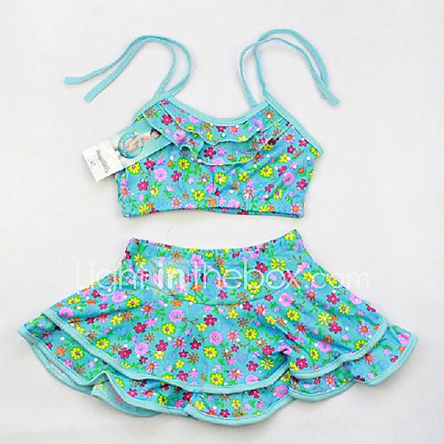 Girls Cute Tankinis Floral Print Starp Swimwear (Random Flower Color)
