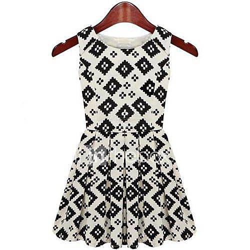 Womens Sleeveless Grid Slim Pleated Party Mini Dress