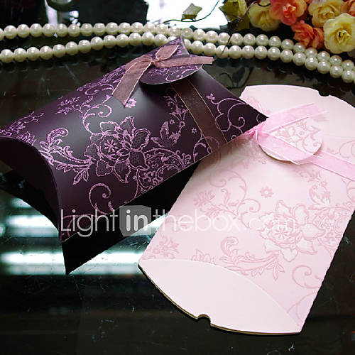 Embossed Pillow Shaped Favor Boxes with Gimp   Set of 6 (More Colors)