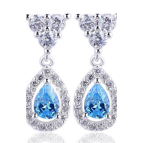 1 Pair Womens Classic 925 Sterling Silver Dangle Earrings with Pear Shape Zircon