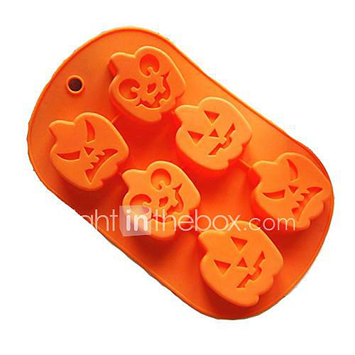 6 Holes Halloween Pumpkin Shape Muffin Cake Mould, Silicone Material, Random Color
