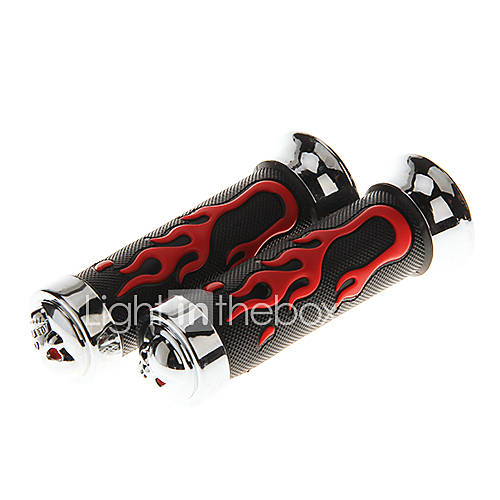 Motorcycle Decoration Parts Red Fire Skull Handlebar grips(Black 2 Pieces)