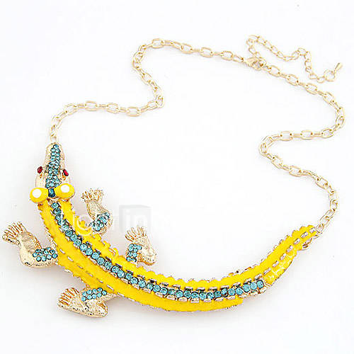 Womens Euramerican Fluorescent Gemstone Colorful Oil Crocodile Necklace