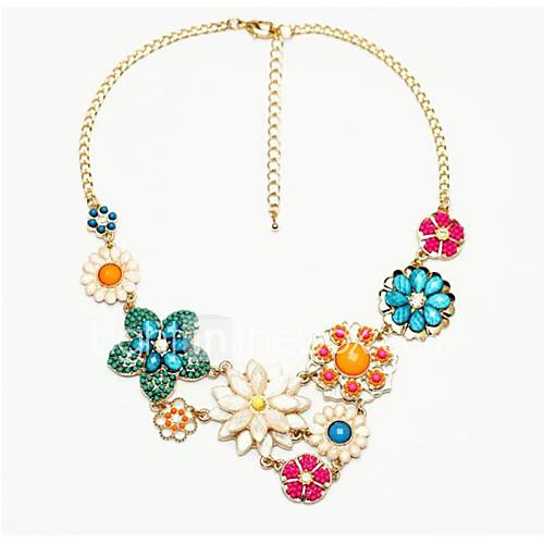 Womens European America Gorgeous Resin Acrylic Colorful Flowers Patch Party Statement Necklace (1 pc)