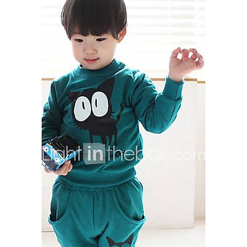 Boys Black Cat Print Cartoon Clothing Sets