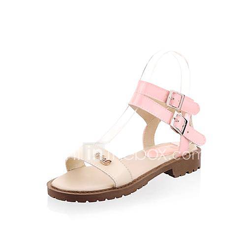 Faux Leather Womens Low Heel Comfort Open Toe Sandals Shoes with Buckle (More Colors)