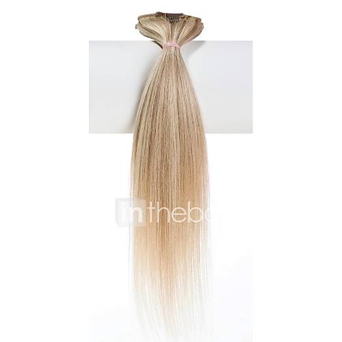 22 Inch #18/613 Mixed Black and Blonde 7 Pcs Human Hair Silky Straight Clips in Hair Extensions