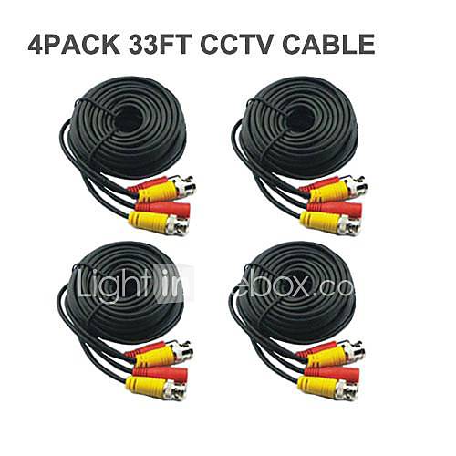 4 PCS 33 Ft BNC Video and Power 12V DC CCTV Cable