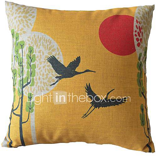 The Crane and The Sun Decorative Pillow Cover