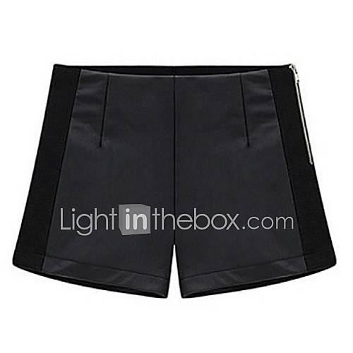 Womens PU Splicing Shorts