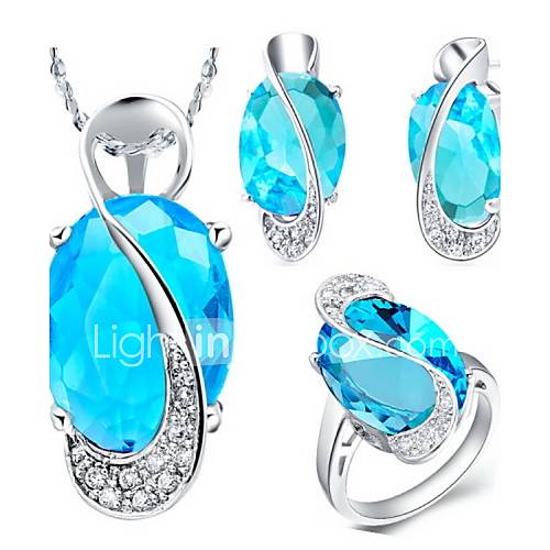 Fashion Silver Plated Silver With Cubic Zirconia Oval Womens Jewelry Set(Including Necklace,Earrings,Ring)